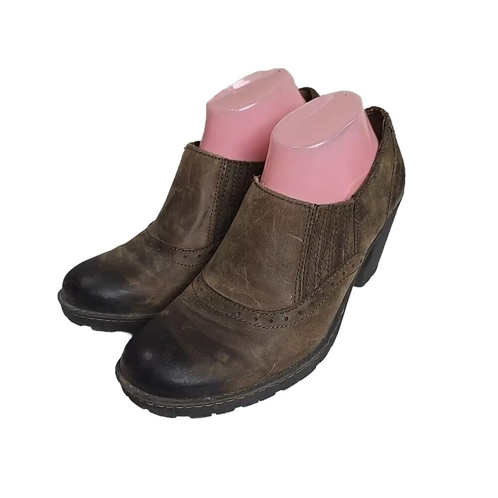 BOC by Born Concept Brown Leather Block Heels Ankle Booties Womens Size 10